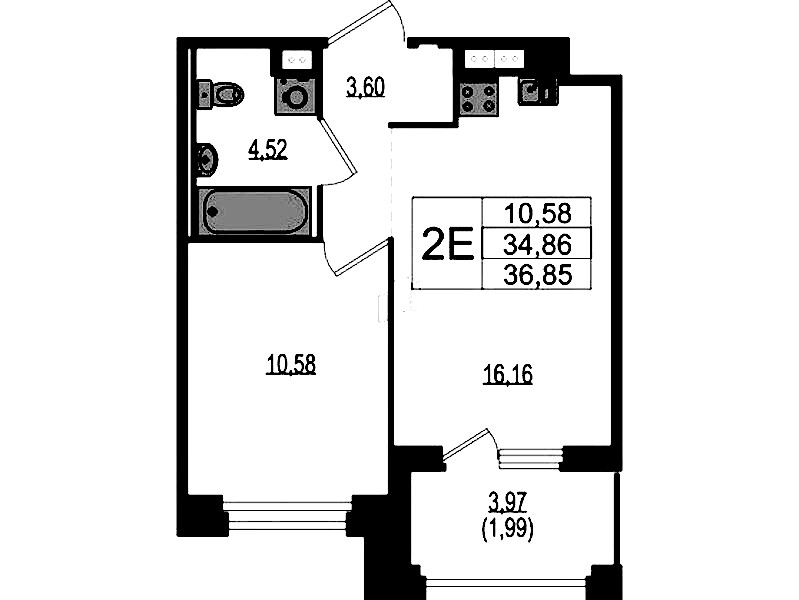 1-комнатная квартира 36.85 м², 4/4 эт., ЖК «Ranta Residence»